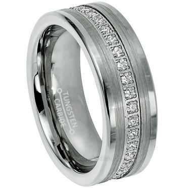 Men's Titanium Ring Titanium & Silver Inlaid 7 Diamond Wedding Band 7mm